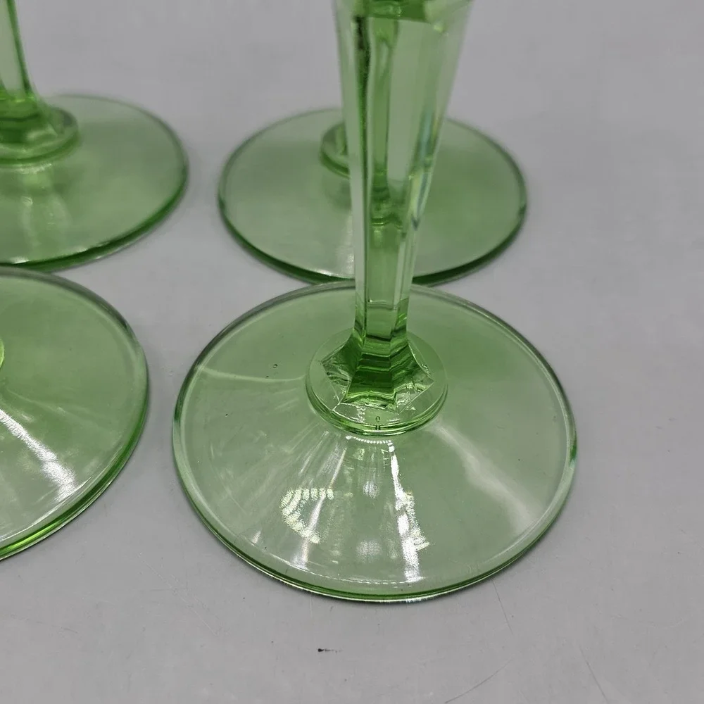 Vintage 90's St George Crystal Glendale Champagne Flutes Set Of‎ 4 Green Stem
